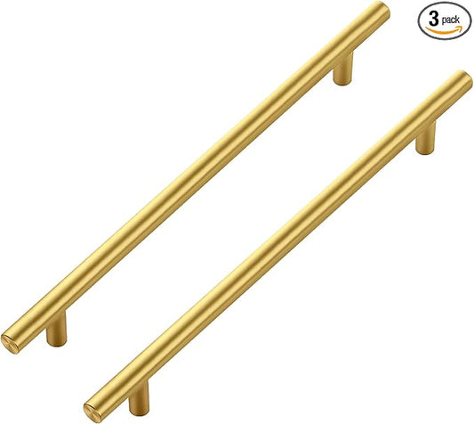 JOY DECOR 3 Pack Cabinet Handles, Gold Cabinet Pulls, 8-3/4 in Hole Center Kitchen Cabinet Handles, Stainless Steel T Bar Handles for Dresser Drawers