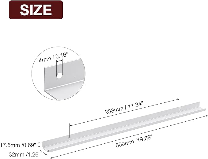 uxcell Cabinet Finger Edge Pull, 5pcs 500mm / 19.69" Aluminum Alloy Back Mount Hidden Cabinet Pulls Concealed Handle for Home Kitchen Drawer Cabinet, Silver