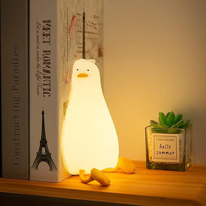 HAPPYBAG LED Lying Flat Duck Night Light, 3 Level Dimmable Nursery Nightlight,Cute Lamps Silicone Squishy Light Up Duck,Rechargeable Bedside Touch Lamp for Breastfeeding Toddler Baby Kids Decor