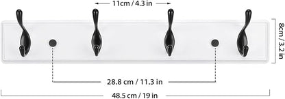 Wooden Coat Rack, Wall-Mounted Organizer for Closet, Entryway, Hallway, Foyer, Bedroom, Heavy Duty Double Hooks for Hanging Towels, Bags, Hats, Jackets, Key (WhiteBlack, 4 Hooks)