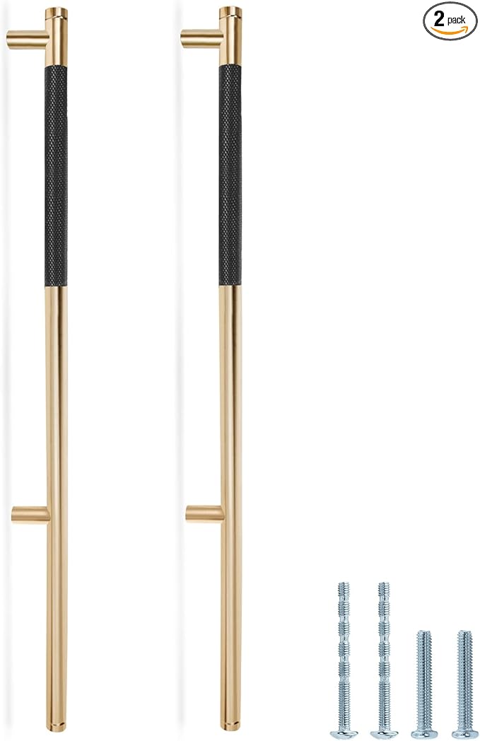 Knurled Cabinet Pulls 2 Pack, 16 Inch Long Cabinet Handles Metal Door Pulls, Kitchen Drawer Pull Knurled Dresser Handles - 10" Hole to Hole, Black & Gold