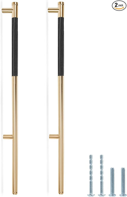 Knurled Cabinet Pulls 2 Pack, 16 Inch Long Cabinet Handles Metal Door Pulls, Kitchen Drawer Pull Knurled Dresser Handles - 10" Hole to Hole, Black & Gold