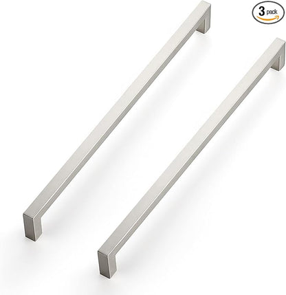 Ravinte 3 Pack Square Cabinet Handles - Satin & Brushed Nickel Drawer Pulls - 12-3/5 Inch Kitchen Cabinet Hardware