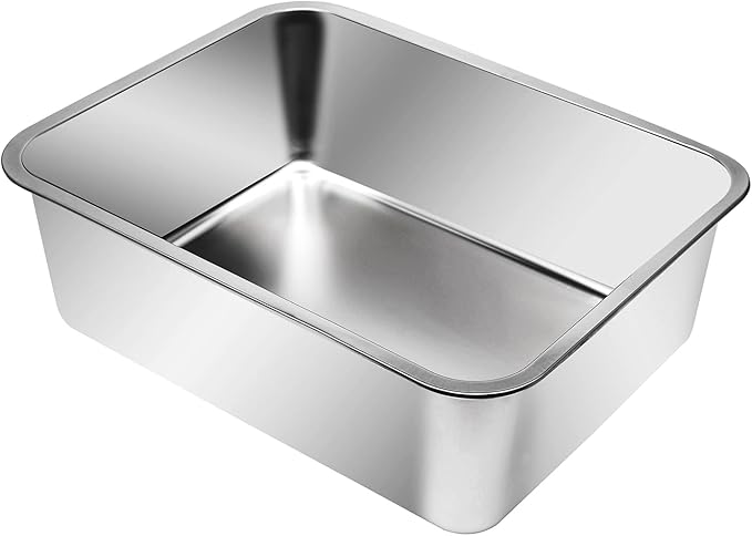 Kichwit Extra Large Stainless Steel Open Cat Litter Box with High Sides, Metal Litter Pan for Cat, 23.6 x 15.7 x 5.9 Inches-Mewly Pet