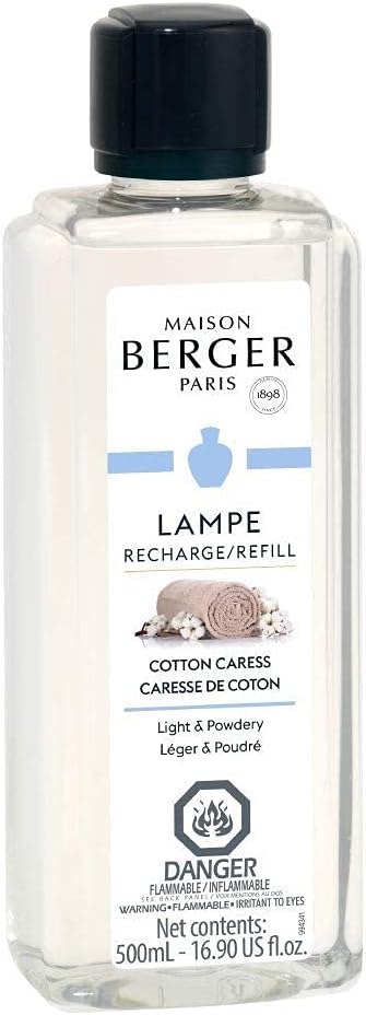 Maison Berger - Cotton Caress - Lampe Berger Fragrance Refill – 16.9 oz (500ml) – Home Fragrance Oil & Air Purifier – Rose, Orange Blossom & Vanilla Notes
