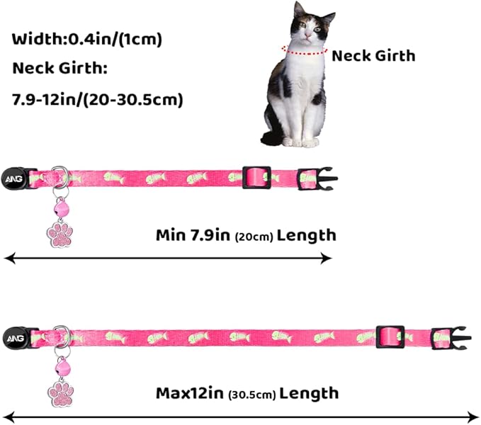 Personalized Breakaway Cat Collars Glow-in-The-Dark with ID Tag, Bell - Safety Quick - Release, Customizable for Female Male Kittens & Cats (Pink)-Mewly Pet