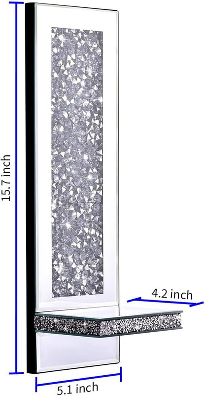 Crystal Crush Diamond Mirrored Candle Sconces, Silver Wall Candle Holder Set of 2, Wall Decorations for Living Room，Dining Room (Rectangle (Style 4))