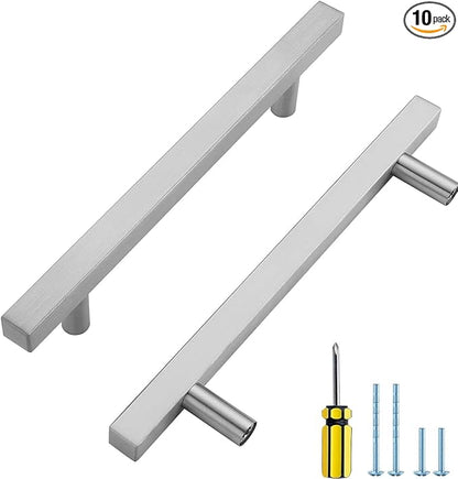 Ravinte Brushed Nickel Cabinet Handles 10 Pack 5 inch Satin Nickel Square Cabinet Pulls Silver Hardware for Kitchen Cabinets Modern Cabinet Pulls 7-3/8 inch Overall Length Stainless Steel Drawer Pulls