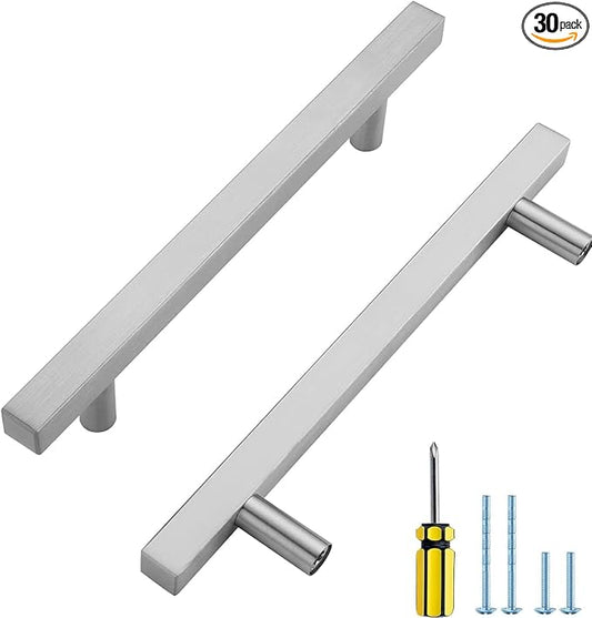 Ravinte Brushed Nickel Cabinet Handles 30 Pack 5 inch Satin Nickel Square Cabinet Pulls Silver Hardware for Kitchen Cabinets Modern Cabinet Pulls 7-3/8 inch Overall Length Stainless Steel Drawer Pulls