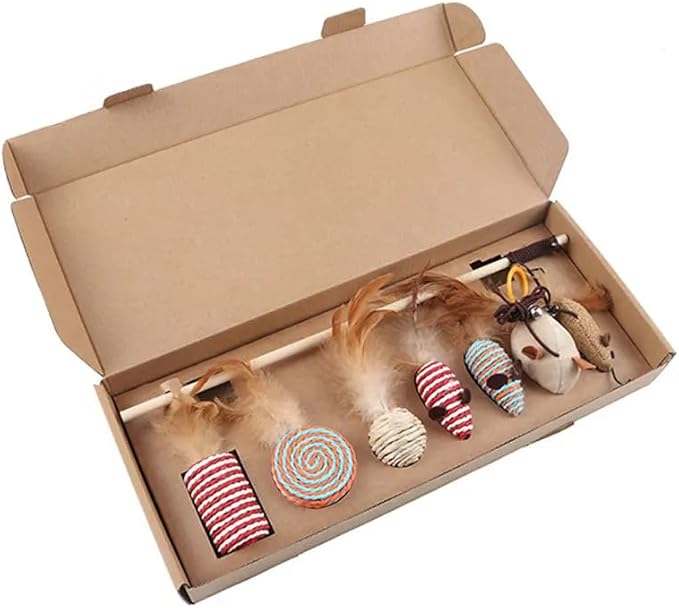 PetBox Feathered Plush Yarn Mouse Toy Set for Cats (7pcs)-Mewly Pet