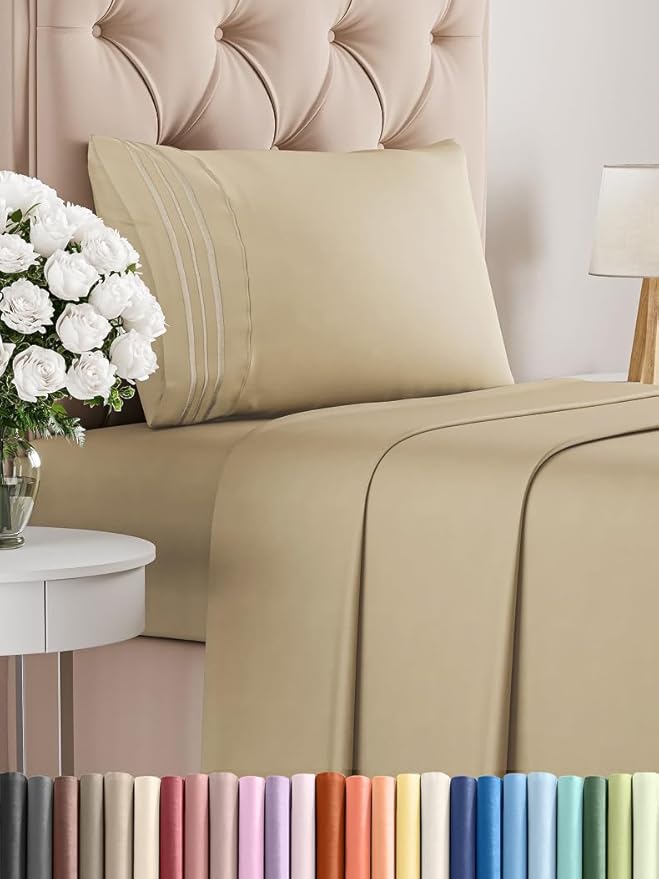 Twin XL Size 3 Piece Sheet Set - Comfy Breathable & Cooling Bed Sheets Set - Hotel Luxury Bedding for Women, Men, Kids, Teens, Boys & Girls - Deep Pockets, Ultra-Soft, Wrinkle Free - Oeko-Tex - Beige
