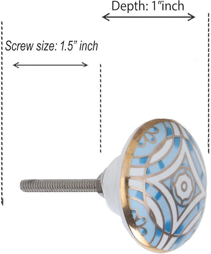 Perilla Home Set of 6 Aster Knob Ceramic Decorative Round Knobs for Home Kitchen Cabinet Vintage Hardware Cupboard Door Dresser Wardrobe Drawer Pulls (Blue)