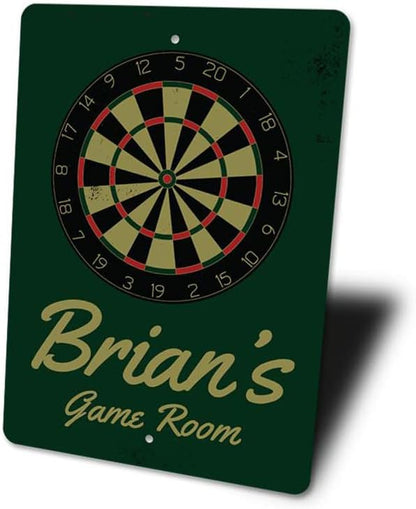 Brian's Game Room Personalized Name Aluminum Metal Sign for Man Cave Wall Decor Entertainment Space Hanging Plaque with Pre-Drilled Holes 8x12 Inch