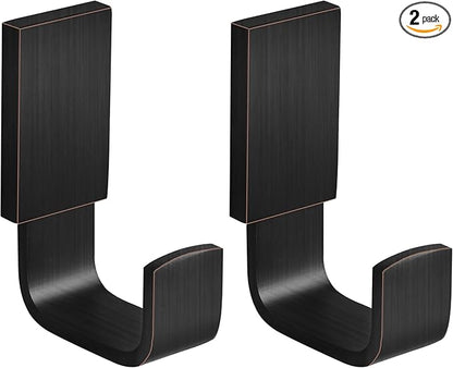BESy Brass Clothes Hook Single Towel Hook for Bathroom Kitchen Garage Square Style Robe Hooks Coat and Hat Hook, Self Adhesive with Glue or Wall Mounted with Screws, Two Packs, Oil Rubbed Bronze