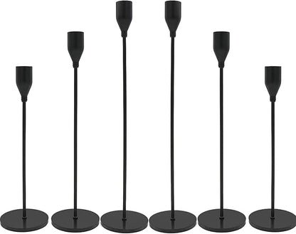 Matte Black Candlestick Holders, Set of 6 Candle Holders for 3/4" Taper Candles&Led Modern Metal Candle Stands Decorative Table Centerpieces for Wedding Party Church,Decorative Fitting