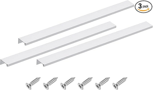 uxcell Cabinet Finger Edge Pull, 3pcs 400mm / 15.75" Aluminum Alloy Back Mount Hidden Cabinet Pulls Concealed Handle for Home Kitchen Drawer Cabinet, Silver