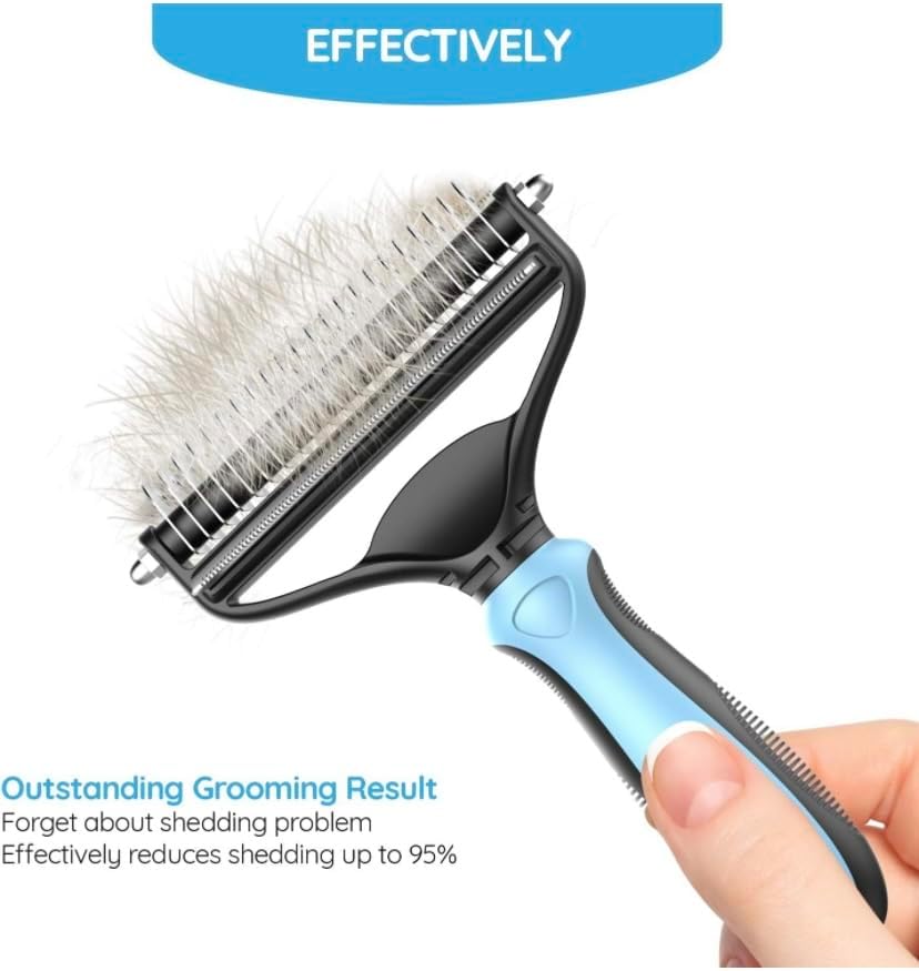 Dog Brush for Shedding & Cat Brushes for Indoor Cats - Double Coat Dog Brushes for Grooming - Hair Remover Pet Grooming Tools - 2 in 1 Deshedding Brush & Undercoat Rake for Dogs - Defur Comb Cleaner-Mewly Pet