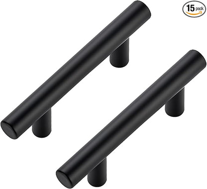 JOY DECOR 15 Pack Cabinet Handles, Black Cabinet Pulls, 2-1/2 in Hole Center Kitchen Hardware, Stainless Steel T Bar Handles for Dresser Drawers