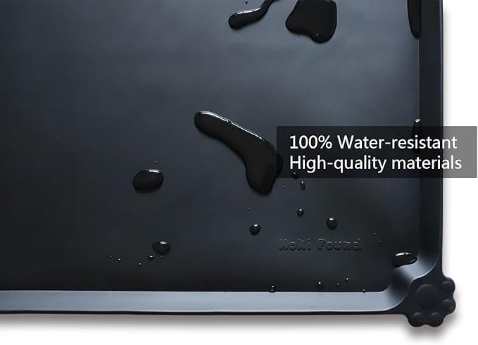 Hoki Found L Silicone Non Slip Pet Dog Cat Bowl Mats - Placemat, Waterproof Food Mats for Carpet - Black-Mewly Pet