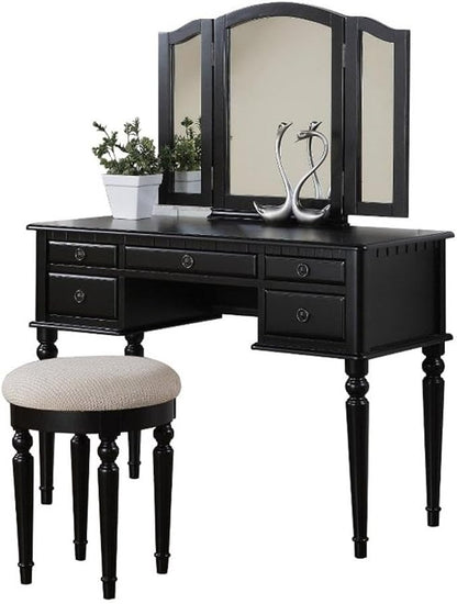 BOBKONA F4072 St. Croix Collection Vanity Set with Stool, Black
