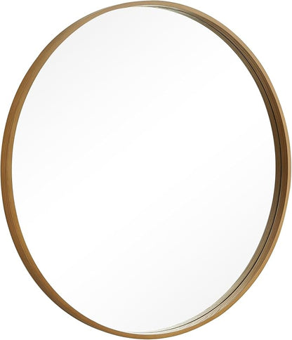 WallBeyond Round Wood Mirror, 32" Round Modern Decoration Large Circle Wall Mirror for Bathroom Living Room Bedroom Entryway, Natural