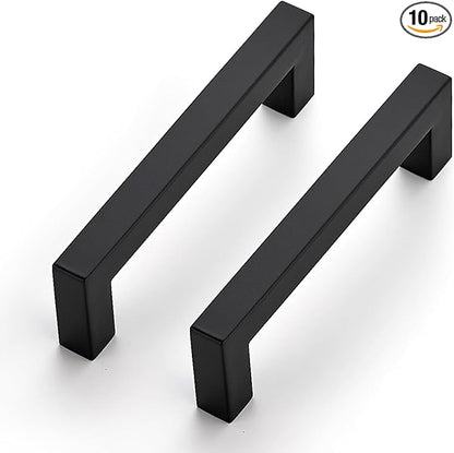 JOY DECOR 10 Pack Cabinet Handles, Black Cabinet Pulls, 3-3/4 Inch Kitchen Closet Handles Square Drawer Pulls Stainless Steel Drawer Hardware, 96mm Hole Centers