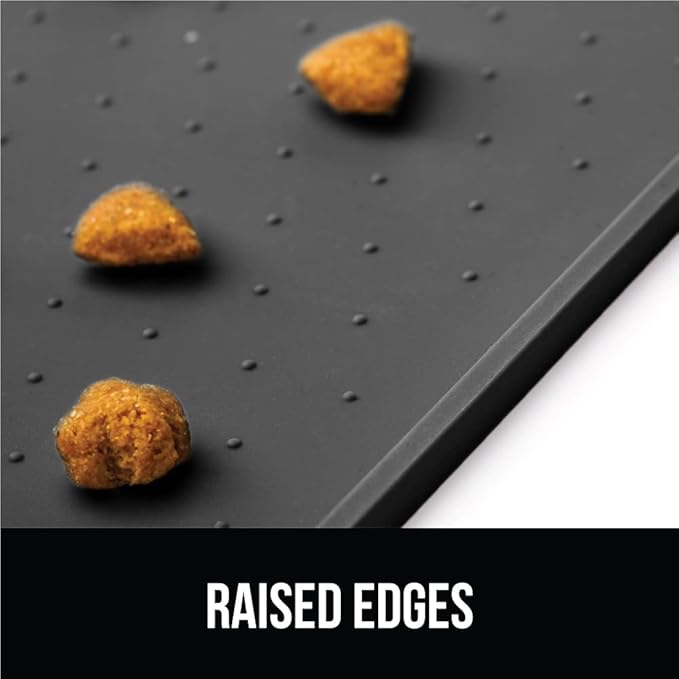GORILLA GRIP 100% Waterproof Raised Edge BPA Free Silicone Pet Feeding Mat, Dog Cat Food Mats Contain Spills Protects Floors, Placemats for Cats and Dogs Water Bowl, Pets Accessories 16x10, Charcoal-Mewly Pet