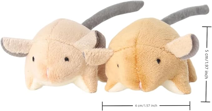 Plush Catnip Mice Toys with Crinkle Sound - 2 Pcs Interactive Cat Toys for Indoor Cats, Durable Stress Relief Eco-Friendly Small Mouse Chew Playthings（Camel+ Chestnut Color）-Mewly Pet
