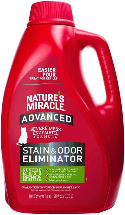 Nature’s Miracle® Advanced Stain & Odor Eliminator, 128 fl oz, Fresh Scent, Severe Mess Enzymatic Formula for Tough Pet Messes-Mewly Pet