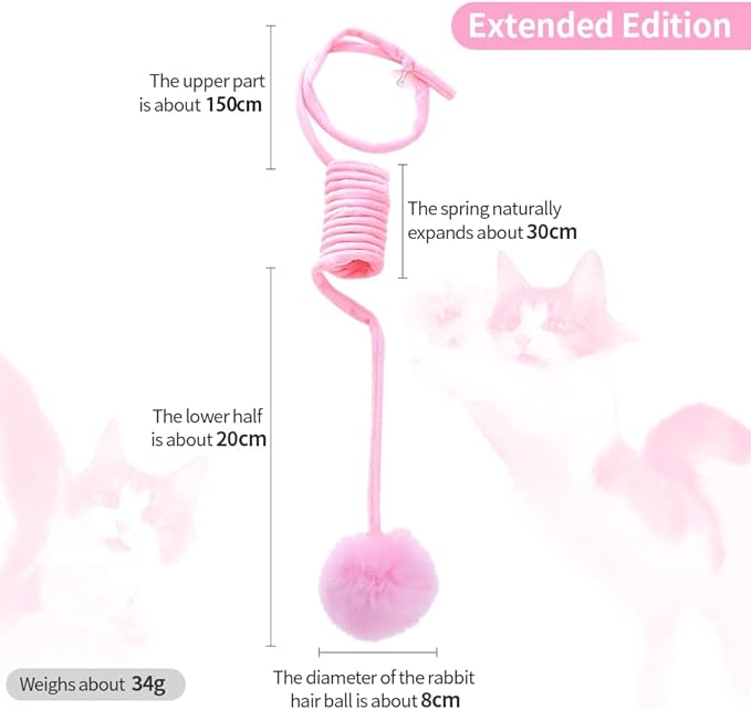 Hanging Plush Cat Toy Ball, Interactive Cat Toys for Indoor Cats with Bell, Cat Springs to Keep Them Busy/Reduce Boredom, 80 Inch-Upgraded (Blue+Pink)-Mewly Pet