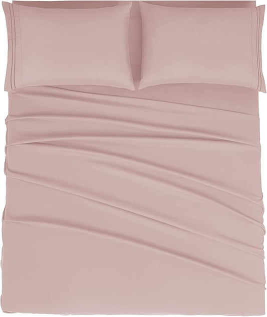 Mejoroom Queen Size Sheet Set - Hotel Luxury 1800 Bedding Sheets & Pillowcases - Deep Pocket Fitted Sheet, Soft, Breathable, Wrinkle & Fade Resistant - 4 Piece (Queen, Dusty Pink)