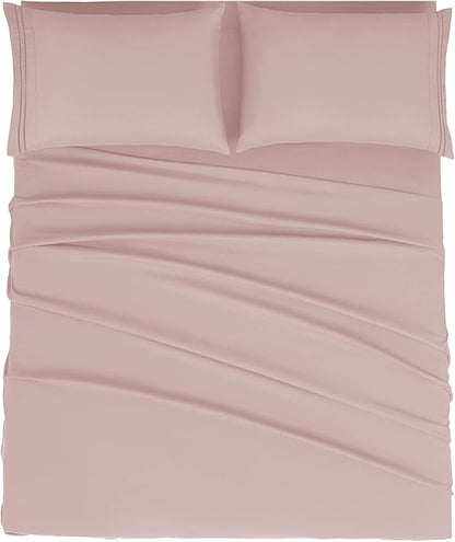 Mejoroom King Size Bed Sheet Set - Hotel Luxury 1800 Bedding Sheets & Pillowcases - 16" Deep Pocket Fitted Sheet, Soft, Breathable, Wrinkle & Fade Resistant - 4 Piece(King, Dusty Pink)