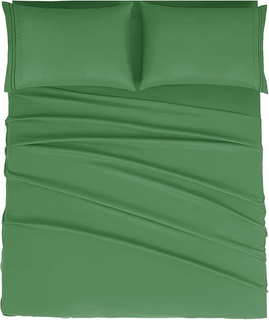 Mejoroom King Size Bed Sheet Set - Hotel Luxury 1800 Bedding Sheets & Pillowcases - 16" Deep Pocket Fitted Sheet, Soft, Breathable, Wrinkle & Fade Resistant - 4 Piece(King, Calla Green)