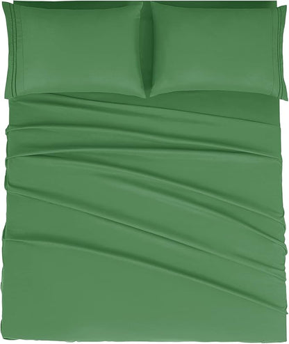 Mejoroom California King Size Sheet Set - Soft Microfiber Bed Sheets,Deep Pocket Fitted Sheet, Breathable, Wrinkle & Fade Resistant - 4 Piece (California King, Calla Green)