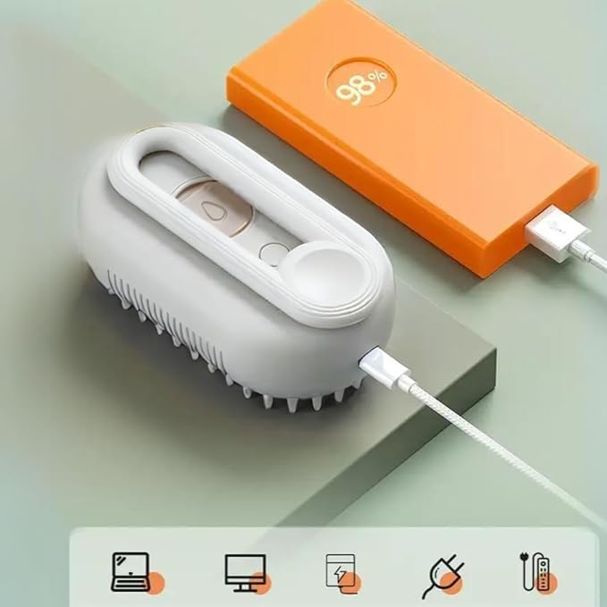 Generic Cat Steam Brush,Rechargeable with Handle,Self-Cleaning Grooming Tool,for Cats and Dogs,4 In1 Cat Steamy Brush, Multifunctional Hair Comb for Removing Tangled and Loose Hair (white)-Mewly Pet