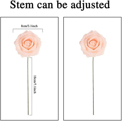 MACTING Artificial Flower Roses 30PCS Real Touch Fake Flowers with Stem Champagne Foam Roses for DIY Wedding Flower Bouquet Table Centerpieces Party Baby Shower Home Spring Mothers Day Decorations