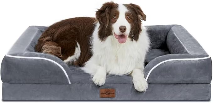 Comfort Expression Waterproof Large Dog Beds Orthopedic Foam Dog Beds Sofa Comfy Pet Bed with Washable Removable Cover & Non-Slip Bottom(Large,Dark Grey)-Mewly Pet