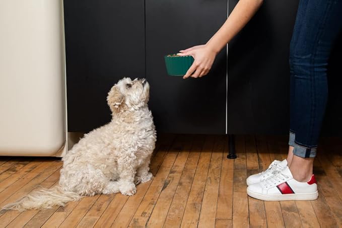 Waggo Ripple Ceramic Dog Bowl for Medium and Large Breeds - Modern with Matte Finish, Heavyweight Durable Pet Food and Water Dish Crock, Dishwasher Safe (Small, White)-Mewly Pet