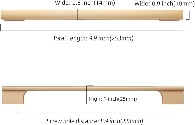 Asidrama 10 Pack 9 Inch(228mm) Brushed Gold Cabinet pulls Kitchen Cabinet Handles, Cabinet Pulls Gold Kitchen Cabinet Hardware for Cupboard Drawer Pulls