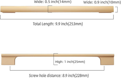 Asidrama 10 Pack 9 Inch(228mm) Brushed Gold Cabinet pulls Kitchen Cabinet Handles, Cabinet Pulls Gold Kitchen Cabinet Hardware for Cupboard Drawer Pulls