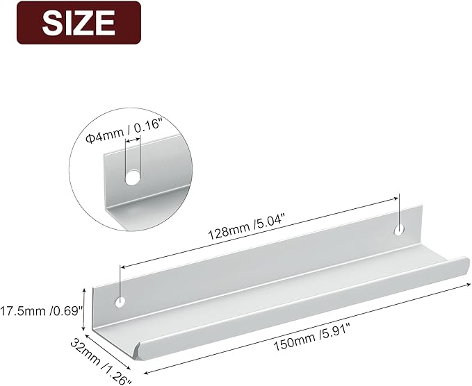 uxcell Cabinet Finger Edge Pull, 8pcs 150mm / 5.91" Aluminum Alloy Back Mount Hidden Cabinet Pulls Concealed Handle for Home Kitchen Drawer Cabinet, Silver