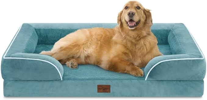 Comfort Expression Orthopedic Foam XL Dog Beds Waterproof, Extra Large Dog Bed with Bolster, Washable Pet Sofa Couch with Removable Cover & Non-Slip Bottom(X-Large,Washed Blue)-Mewly Pet