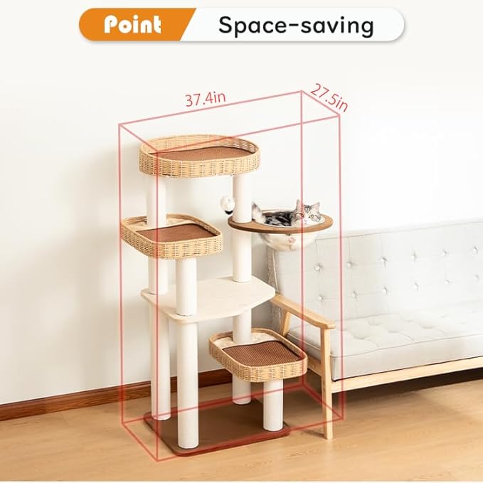 48'' Cat Tree for Large Cats, Modern Cat Tree Multi-Level Condo with Natural Wood, Cat Activity Centre for Medium and Big Pets-Mewly Pet