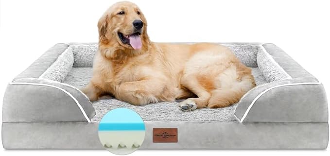 Comfort Expression Memory Foam Dog Beds Large Sized, Orthopedic Dogs Beds Washable, XL Dog Beds with Removable Cover, Waterproof Pet Sofa Couch with Bolster(X-Large,Light Grey)-Mewly Pet