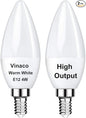 Vinaco 2 Pack E12 LED Candelabra Bulb, 400LM 4W 3000K Warm White, High Brightness, Long Lifespan, Energy Efficient, Flicker-Free, Great for Ceiling Fan Light Bulb