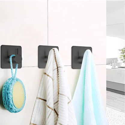 Black Adhesive Towel Hooks Heavy Duty Stick on Wall Hooks Shower Hooks for Bathroom Kitchen Door-4 Packs