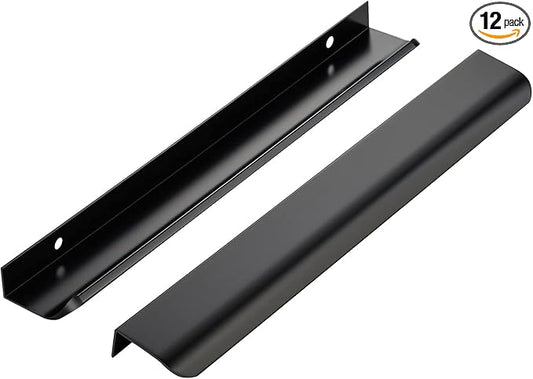 Ravinte Hardware 12 Pack Black Cabinet Handles, 11.8 Inch (300mm) Finger Edge Pulls, 8.8 Inch Hole Center, Finger Pulls for Cabinets