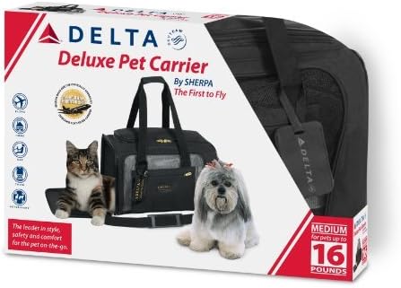 Sherpa Delta Airlines Travel Pet Carrier, Airline Approved & Guaranteed On Board - Black, Medium-Mewly Pet