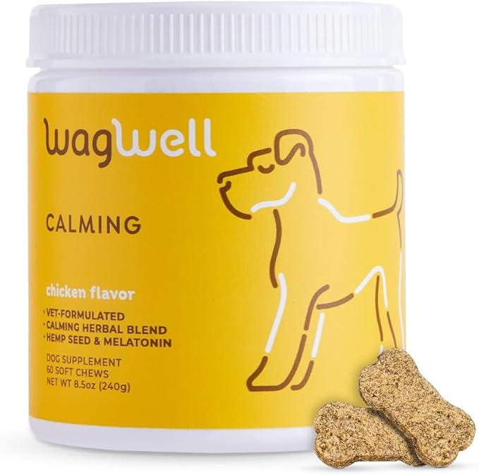 WagWell Calming Chews for Dogs – Vet-formulated Anxiety Relief for Dogs to Reduce Stressful Situations Like Travel or Fireworks – Separation Anxiety Relief for Dogs to Ease Stress & Promote Relaxation-Mewly Pet