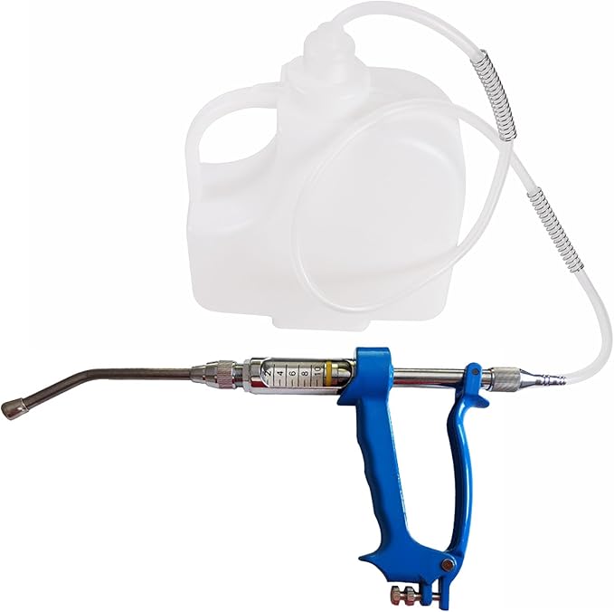 10ML Veterinary Metal Feeding Gun, Continuous Drench Gun Dosing Device Veterinary Adjustable Medicine Dispenser Husbandry Autonomous Feeding Tool, for Pig Cow, Sheep, Horse (Blue, 10ML+Kettle)-Mewly Pet